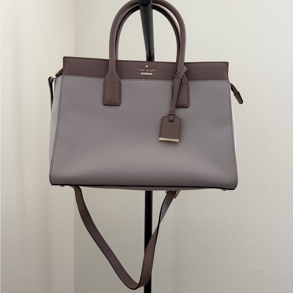 Kate Spade Cameron Street Candace Tote Gray Taupe Neutral Leather - Picture 2 of 9